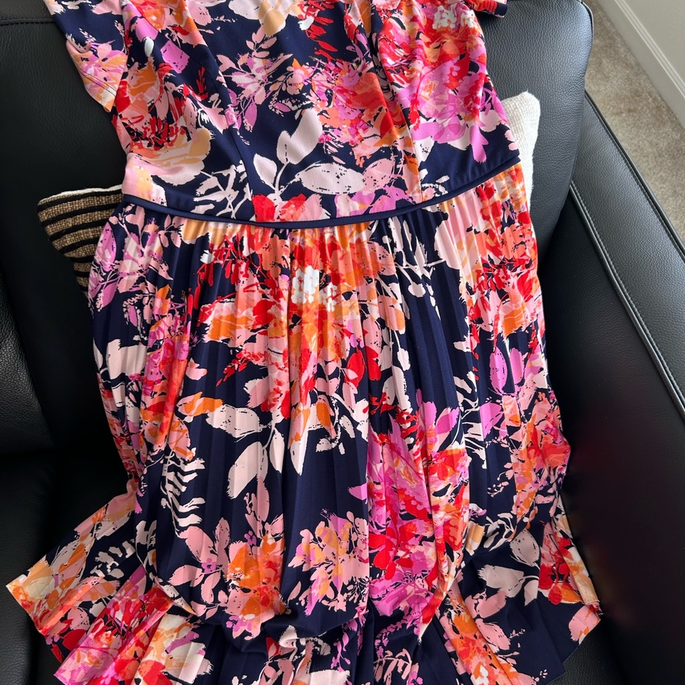 Maggy London Vibrant Floral Midi Dress - Pink and Navy
